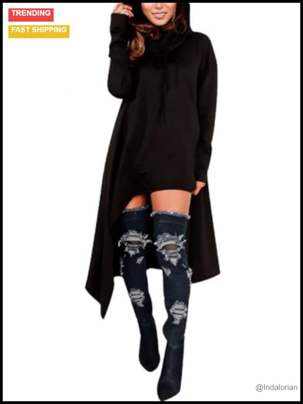 Womens Asymmetric Hem Hoodie Tunic Long Sleeve Pullover with Kangaroo Pocket